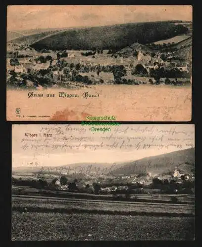 143437 2 Ansichtskarte Wippra Harz Panorama 1900 Deutsches Haus Pauline Hahn + 1923