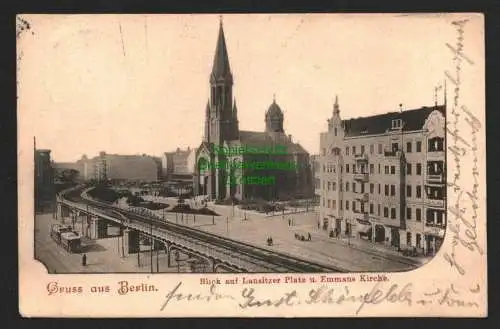 143373 Ansichtskarte Berlin Lausitzer Platz Emmaus Kirche Hochbahn 1903