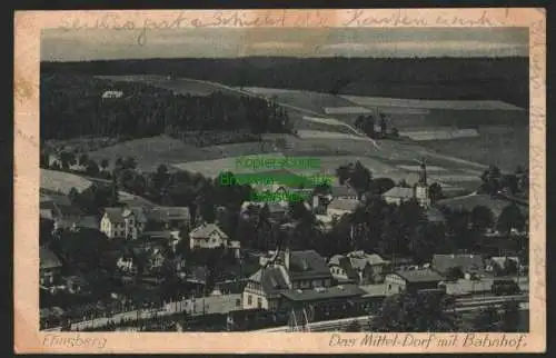 143394 Ansichtskarte Flinsberg Mitteldorf mit Bahnhof 1920