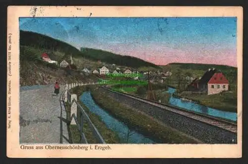 143378 AK Oberneuschönberg i. Erzgeb. Lunakarte 1913 Häuser an der Bahnstrecke