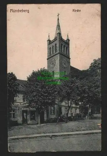 143646 Ansichtskarte Müncheberg Mark 1919 Kirche Geschäft Fritz Marks