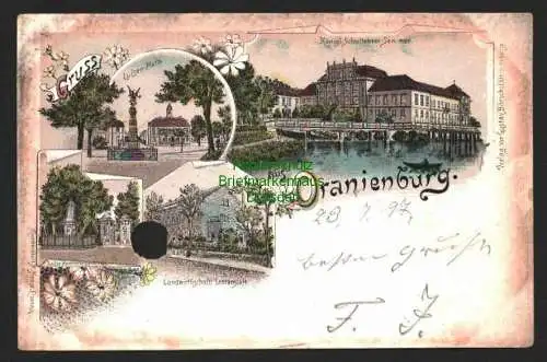 143198 Ansichtskarte Oranienburg 1897 SchullehrerSeminar Luisen Platz Landwirtschaftliche