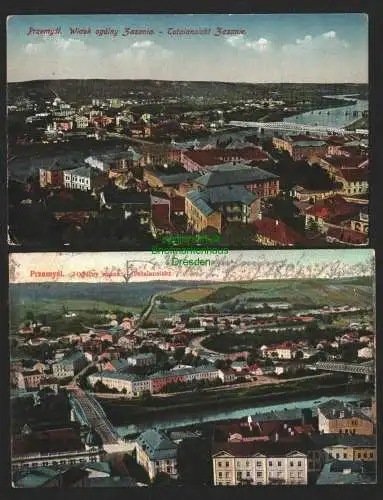 142990 2 Ansichtskarte Przemysl Totalansicht Zasanie 1917 Brücken Stadt Panorama 1912