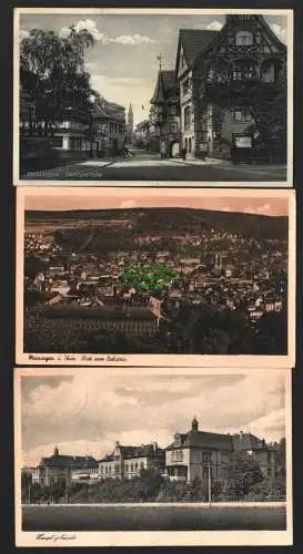 143287 3 Ansichtskarte Meiningen Georgstraße 1942 Feldpost Panorama Krankenhaus Hauptgebäud