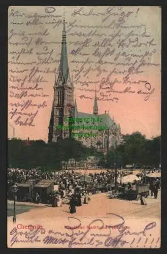 143070 Ansichtskarte Chemnitz Neustädter Markt und Petrikirche 1905 Flaggenstempel