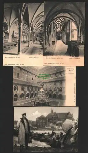 143115 4 Ansichtskarte Marienburg Wpr. Schloss Kreuzgang 1900 Sieben Pfeilersaal Hochschloß