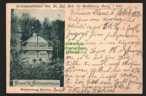 143205 Ansichtskarte Mecklenburg Strelitz Schweizerhaus 1897