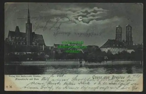 143204 AK Breslau Kreuzkirche mit Dom Mondscheinkarte 1898