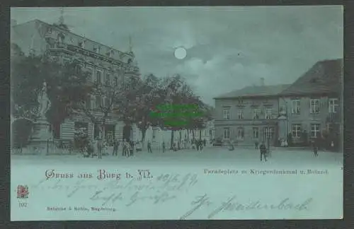 137204 Ansichtskarte Burg Magdeburg Paradeplatz Kriegerdenkmal Roland 1899