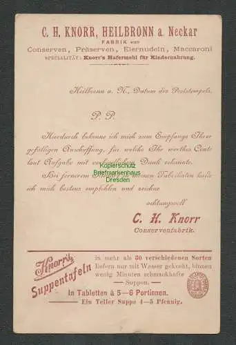 B-5397 Postkarte C. H. Knorr Heilbronn a. Neckar 1892 Reklame Conservenfabrik