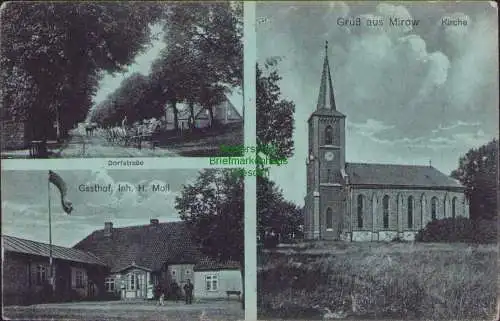 157302 Ansichtskarte Mirow Kirche 1913 Dorfstraße Gasthof H. Moll