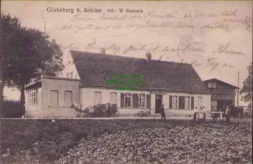 157058 Ansichtskarte Görkeburg bei Anklam Postlow W. Russack 1913 Gasthasu Restauration