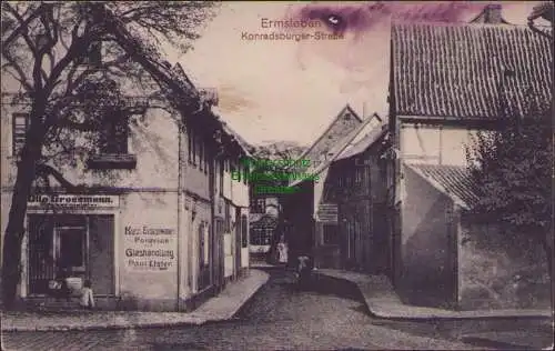 157346 Ansichtskarte Ermsleben Falkenstein Harz 1913 Konradsburger Straße Kurz u Eisenwaren