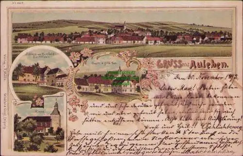 157361 Ansichtskarte Auleben Heringen Helme 1897 Litho Schloss Humboldt Dachröden Kirche