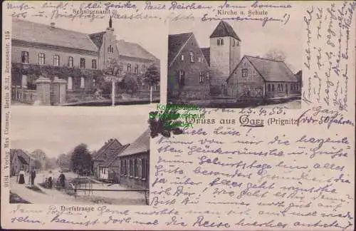 157234 Ansichtskarte Garz Prignitz Pritzwalk Ostprignitz u 1900 Schulzenamt Dorfstr. Kirche