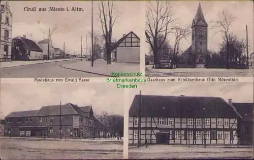 157216 Ansichtskarte Mieste Gardelegen um 1935 Modehaus Sasse Gasthaus zum Schützenhaus