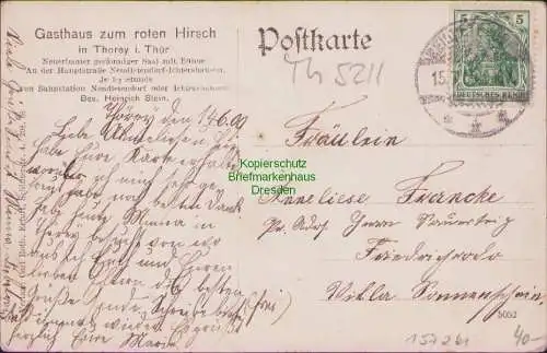 157261 Ansichtskarte Thorey i. Thür. 1909 Gasthaus zum roten Hirsch Heinrich Stein