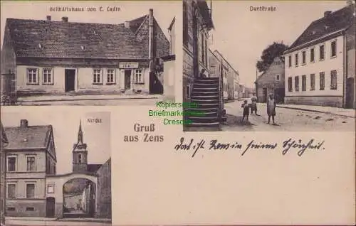 157169 Ansichtskarte Zens 1919 Geschäftshaus E. Ladin Dorfstraße Kirche