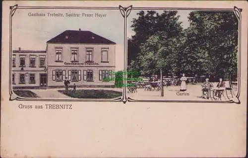 157326 Ansichtskarte Trebnitz um 1910 Gasthaus Franz Heyer Biergarten