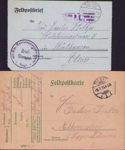 B-16593 2x Postkarte Brief Tilsit Feldpost 1917 Eisenbahn Betriebswerkmeisterei