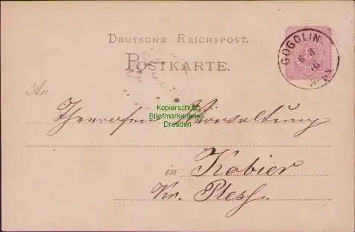 B-16511 DR Ganzsache Stempel Gogolin  1876 nach Kobier bei Pless Pszczyna