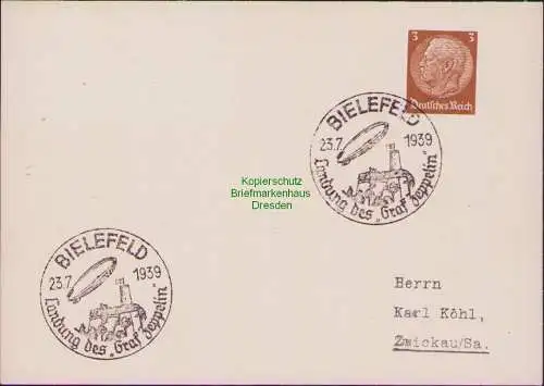 B-16504 Postkarte SST Bielefeld Landung des Graf Zeppelin 1939