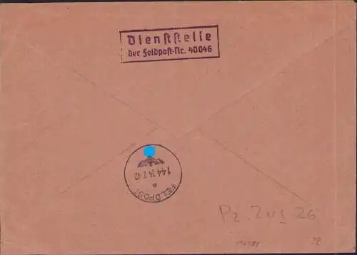 B-16588 DR Deutsches Reich Feldpost OK des Heeres O.K.H. 1942 Einschreiben Stumm