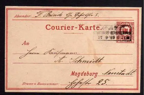 92851 Ansichtskarte Magdeburg Pivatpost 1889 Stadtbrief Courier Karte