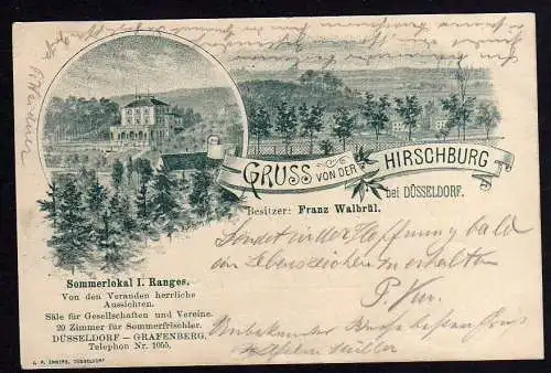 79680 AK Hirschburg bei Düsseldorf 1895 Grafenberg Gasthaus Sommerlokal