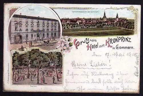 70003 AK Gommern Litho 1900 Hotel zum Kronprinz