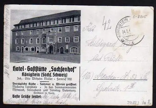 50883 AK Königstein Sächs. Schweiz Hotel Gaststätte Sachsenhof um 1930