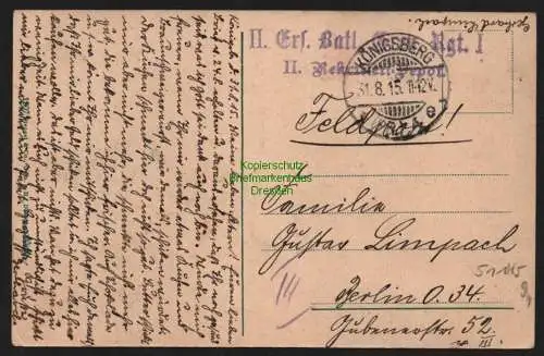 51115 AK Warnicken Samland Wolfsschlucht Feldpost Königsberg 1915