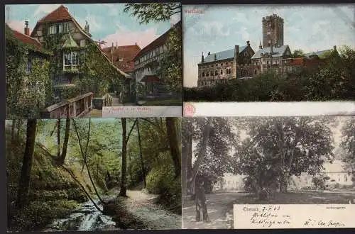 29808 4 Ansichtskarte Wartburg Karthausgarten Burghof Annathal, 2x gelaufen  1903 1905