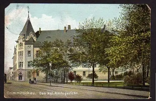 29948 Ansichtskarte Crimmitschau Amtsgericht 1908, gelaufen