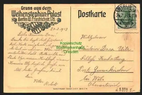 29999 AK Berlin Friedrichstr. Weihenstephan Palast 1913, gelaufen