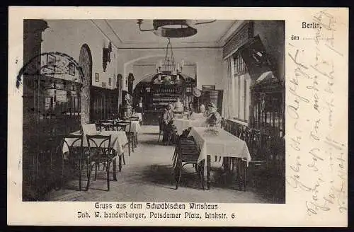 29498 Ansichtskarte Berlin Schwäbisches Wirtshaus Potsdamer Platz Linkstr. Gaststätte 1908