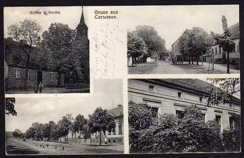 29116 AK Carwesee Schule Kirche Pfarrhaus 1914 Karwesee Fehrbellin Ostprignitz