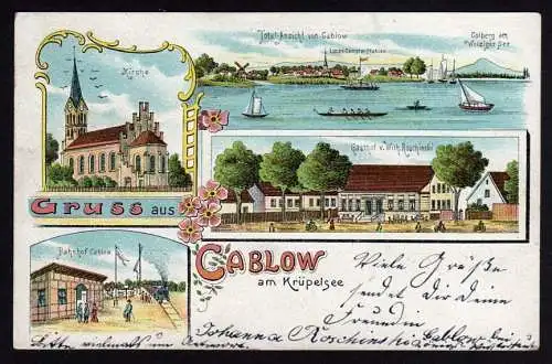 29297 Ansichtskarte Gablow am Krüppelsee b. Königs Wusterhausen Bahnhof Gasthof Kirche 1902