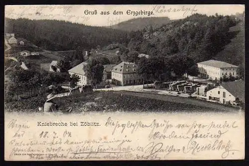 29302 Ansichtskarte Kniebreche bei Zöblitz Sägewerk Tischlerei ??? 1904 Erzgebirge