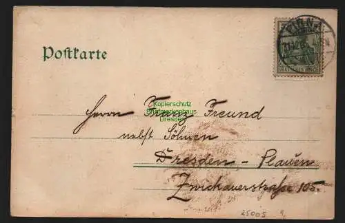 25005 AK Pirna Posta Neujahrsgrüße 1905 Sonnenstein, gelaufen