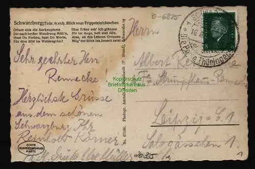 20335 AK Schwarzburg Thür. Wald 1931 Blick vom Trippsteinhäuschen