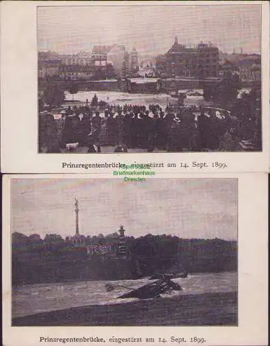 171421 2 AK München Prinzregentenbrücke, eingestürzt am 14. Sept. 1899.