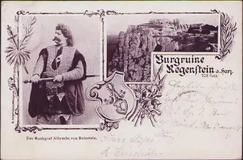 170732 AK Burgruine Regenstein Harz 1903 Raubgraf Albrecht von Reinstein