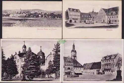 158362 4 AK Pulsnitz um 1900 Markt Ratskeller Hotel grauer Wolf Nicolaikirche