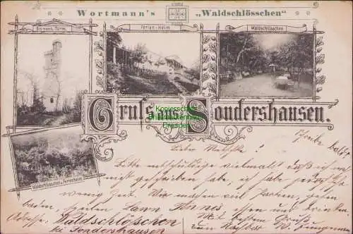 158142 Ansichtskarte Sondershausen 1896 Bismarck Turm Ferien Heim Waldschlösschen