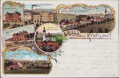 158121 AK Kraftsdorf bei Gera 1900 Wurstfabrik Kirche Patzschmühle Bahnhof Markt