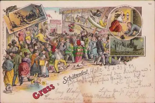 158140 AK Litho Schützenfest Halle Saale 1899 Heimkehr zur lieben Frau - Humor