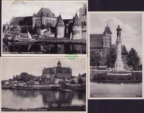 158172 3 AK Marienburg Wpr. Hochmeisterhaus Flußtor 1937 Abstimmungs Denkmal