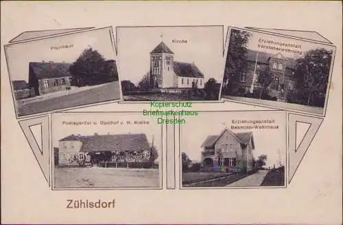 157336 Ansichtskarte Zühlsdorf 1916 Pfarrhaus Kirche Postagentur Gasthof Mielke  Erziehungs