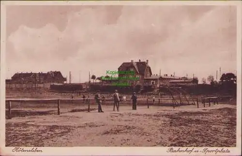 157166 AK Hötensleben Bez. Magdeburg Bahnhof und Sportplatz 1942